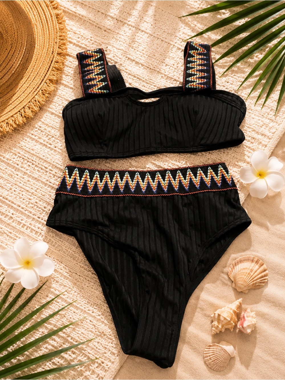 NWT Cupshe Geo Cut Out Bikini Top & High Waist Bikini Sz M - Picture 2 of 4
